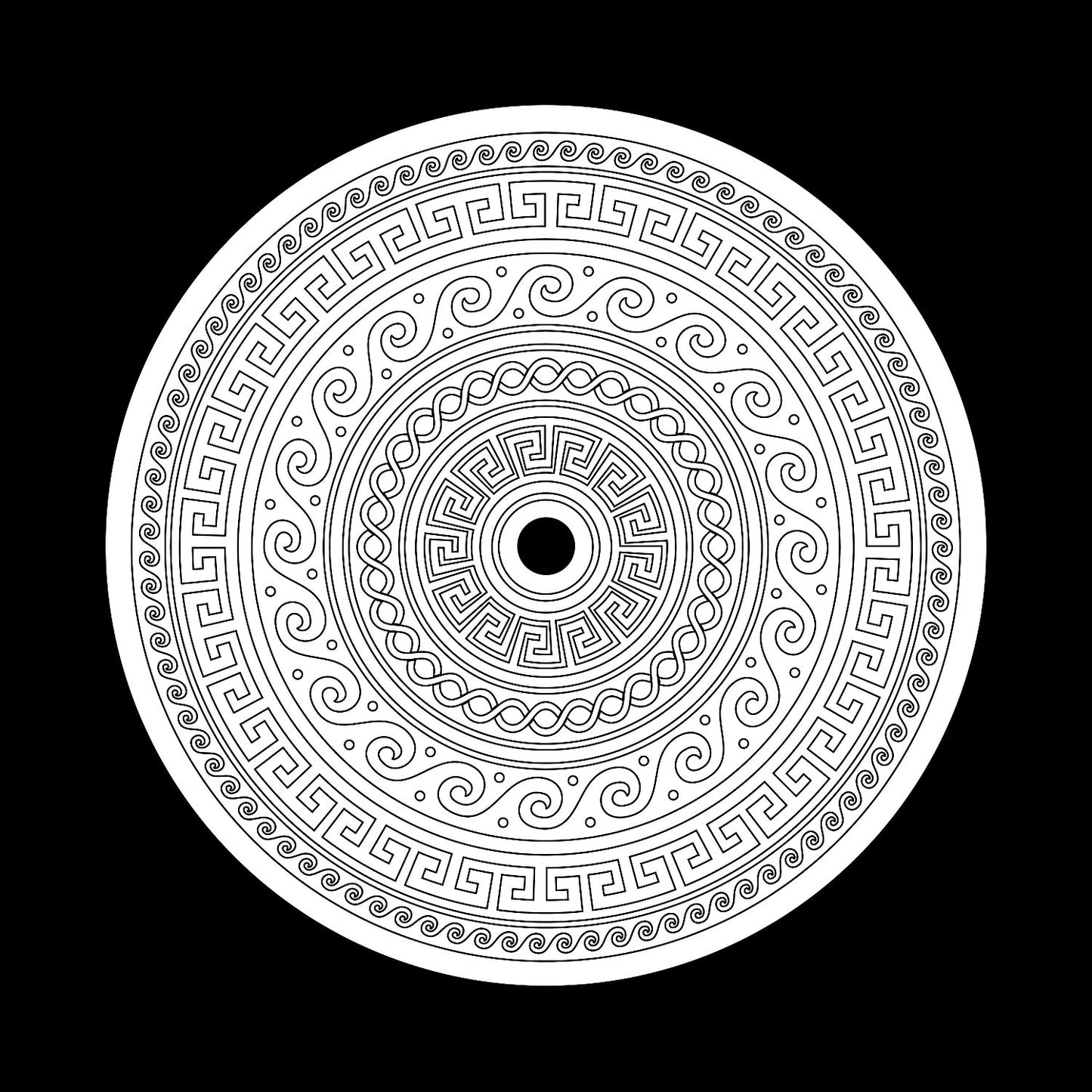 Ancient Greek Round Key Mandala Custom Gloss Promo Record Middle Stickers for LPs, Singles & Serato Traktor Rekordbox DVS Control Vinyl - centerlabels_uk