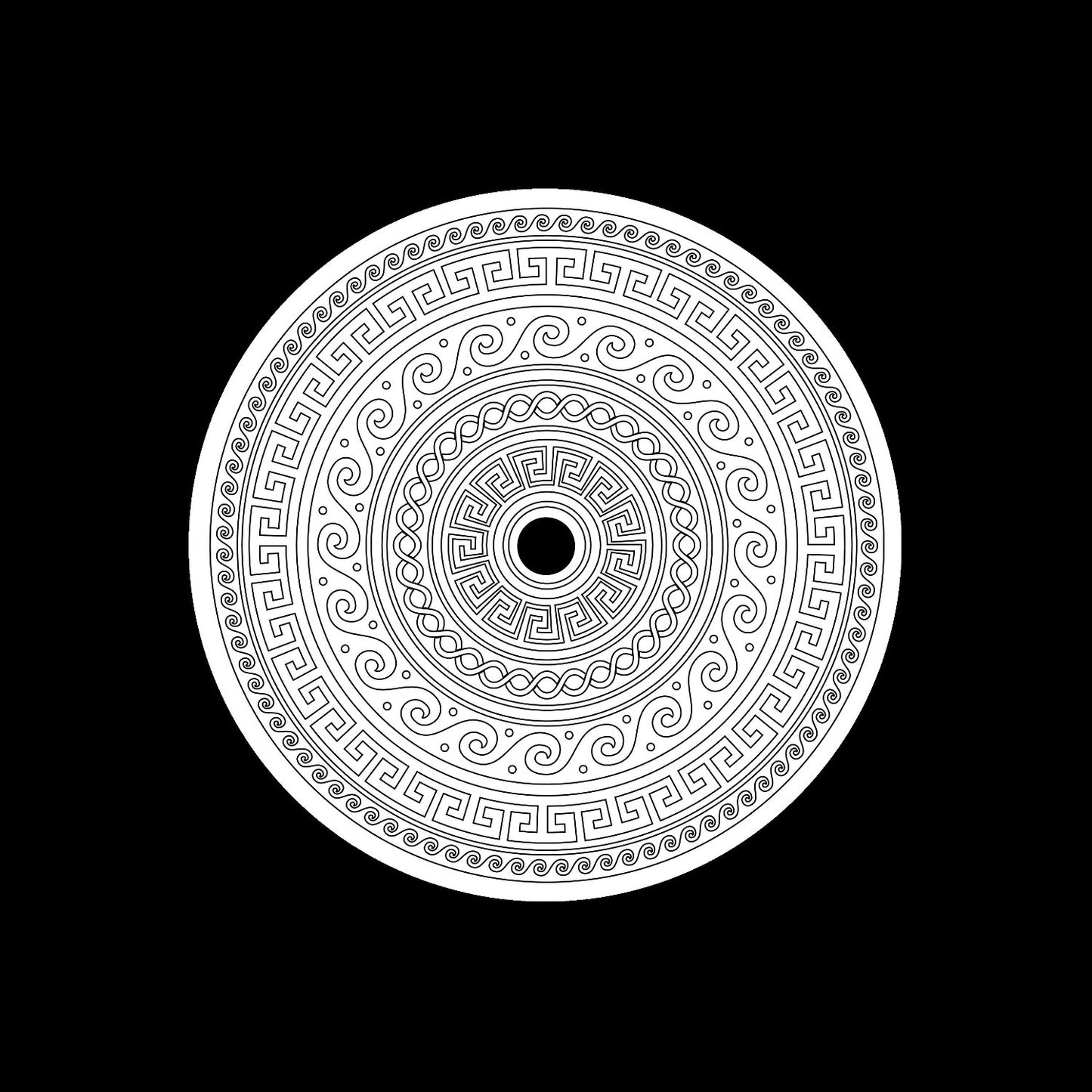 Ancient Greek Round Key Mandala Custom Gloss Promo Record Middle Stickers for LPs, Singles & Serato Traktor Rekordbox DVS Control Vinyl - centerlabels_uk