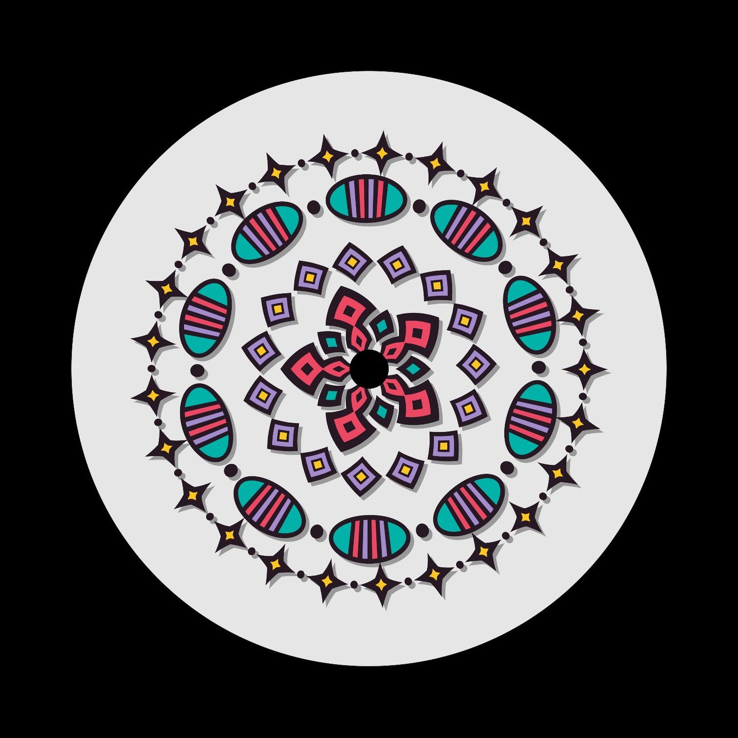 Colourful Mandala #2 of 2 Custom Promo Self-Adhesive Record Middles Centre Center Labels for 12" Records & DVS Timecode Control Vinyl - centerlabels_uk