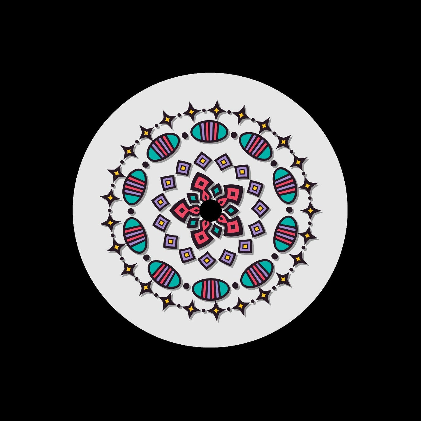 Colourful Mandala #2 of 2 Custom Promo Self-Adhesive Record Middles Centre Center Labels for 7" Records & DVS Timecode Control Vinyl - centerlabels_uk