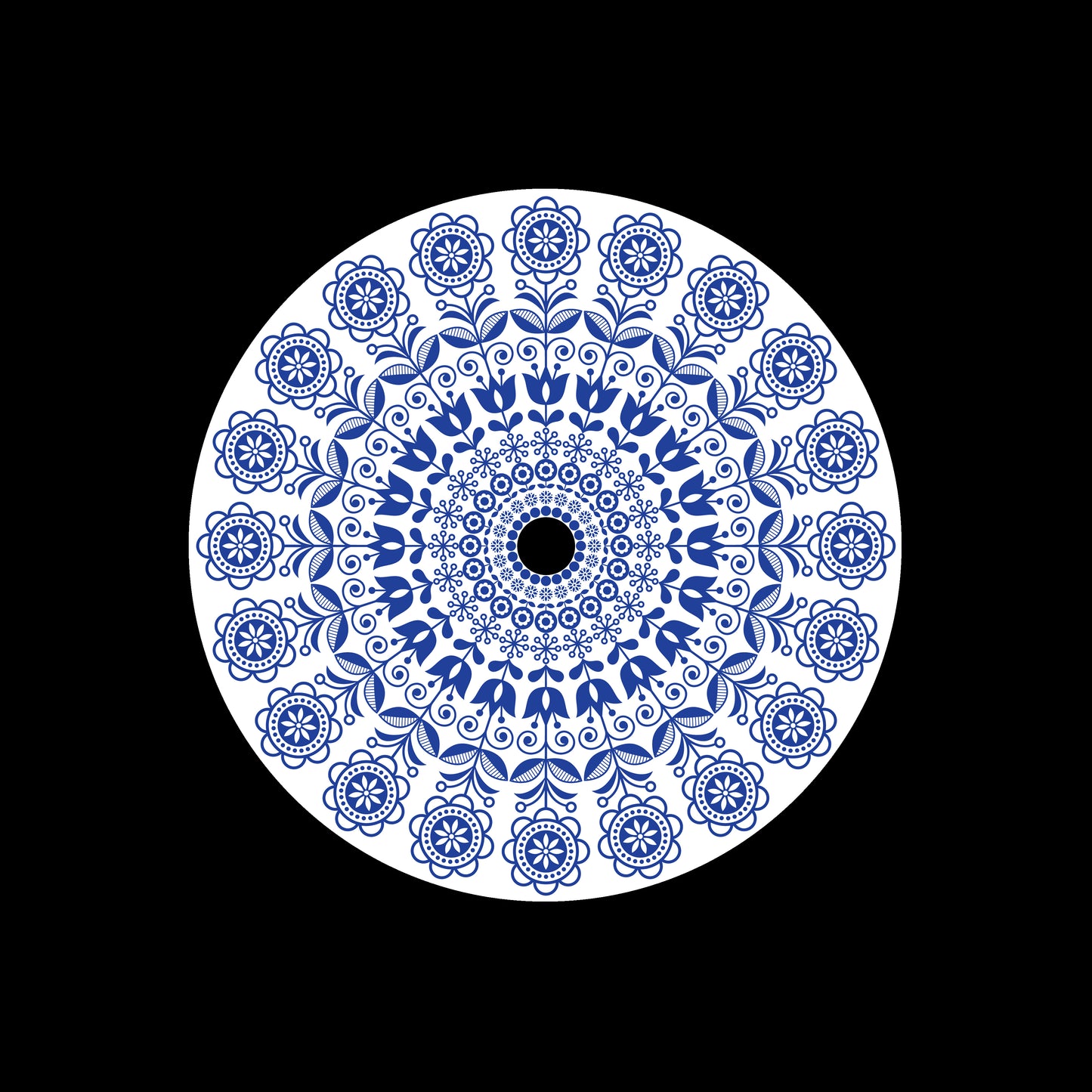 Scandinavian Folk Art Mandala With Flowers 7" Jukebox, 7", 10", 12"/LP Vinyl Record Centre Labels (Pair)