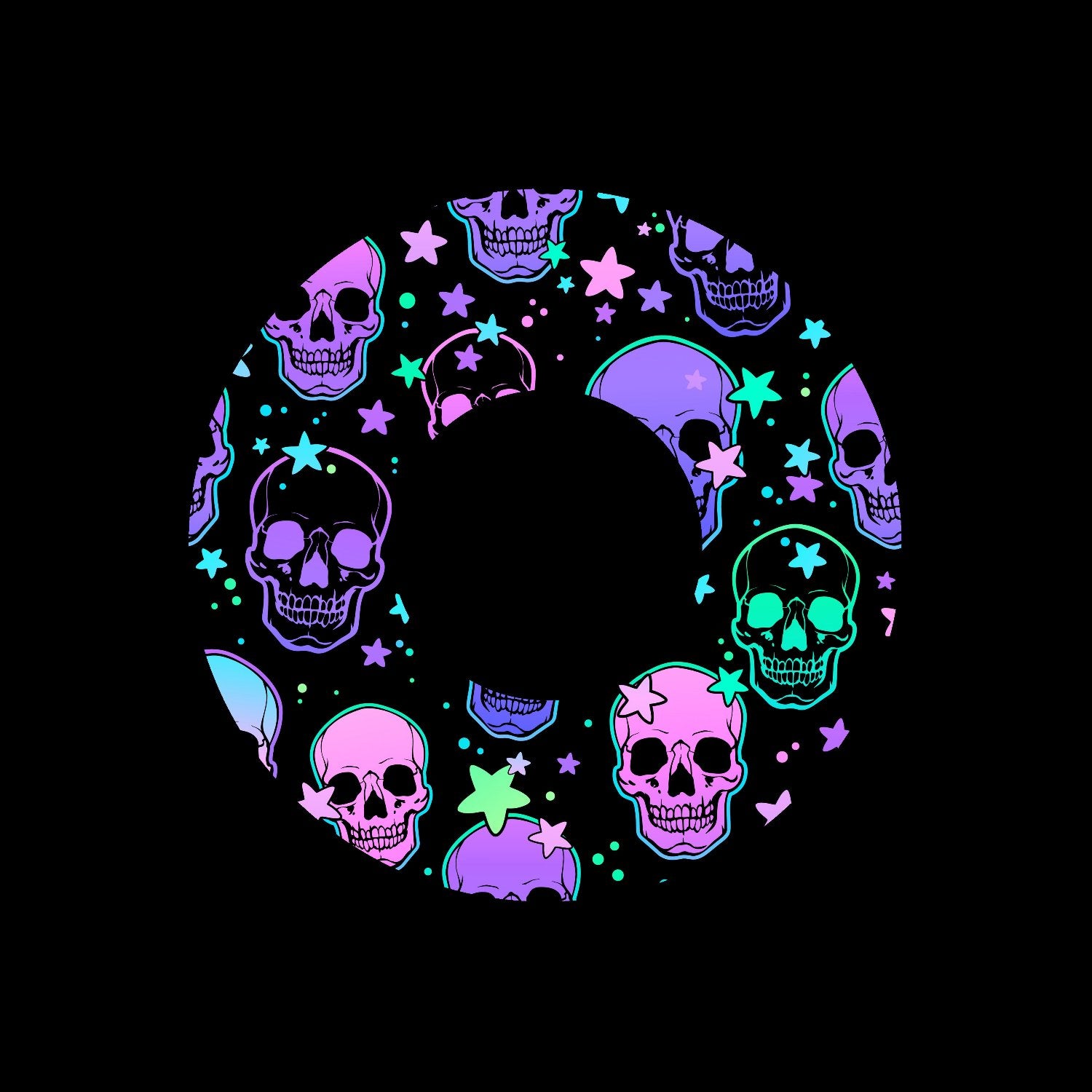 Neon Skull Stars Jukebox Vinyl Record DJ Centre Labels