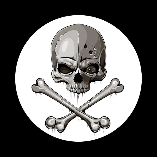 Skull & Bones Preprinted Gloss White Self-Adhesive UV Finish Record Centre Labels for 12" Vinyl - centerlabels_uk