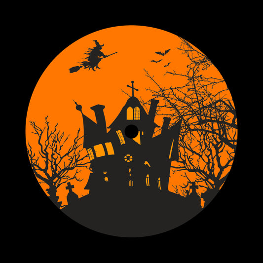 Haunted Halloween House With Bats & Witch 7", 10", 12"/LP Vinyl Record Centre Labels (Pair)