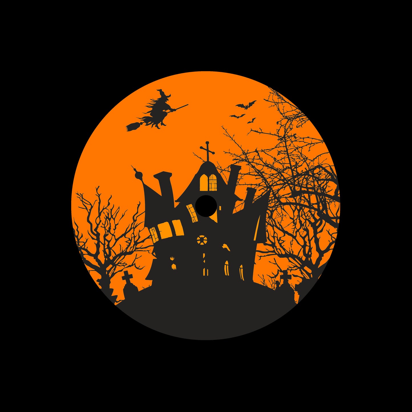 Haunted Halloween House With Bats & Witch 7", 10", 12"/LP Vinyl Record Centre Labels (Pair)