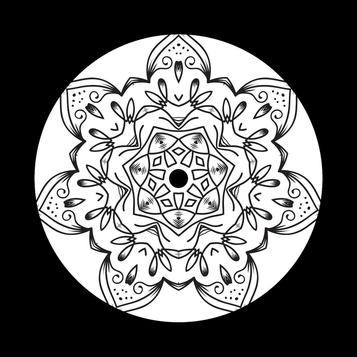 Mandala Ornament Round Geometric Circle #11 of 24 Self-Adhesive Paper Labels for 10" & 12" Records & DVS Timecode Vinyl - centerlabels_uk