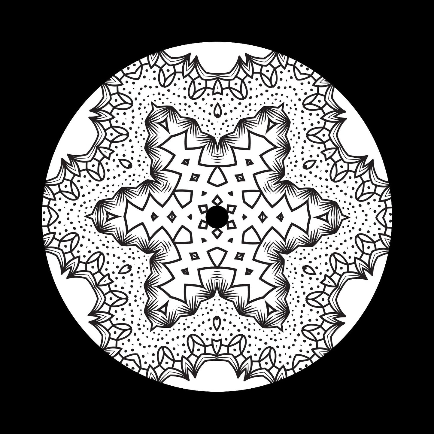 Mandala Ornament Round Geometric Circle #1 of 24 Self-Adhesive Paper Labels for 10" & 12" Records & DVS Timecode Vinyl - centerlabels_uk