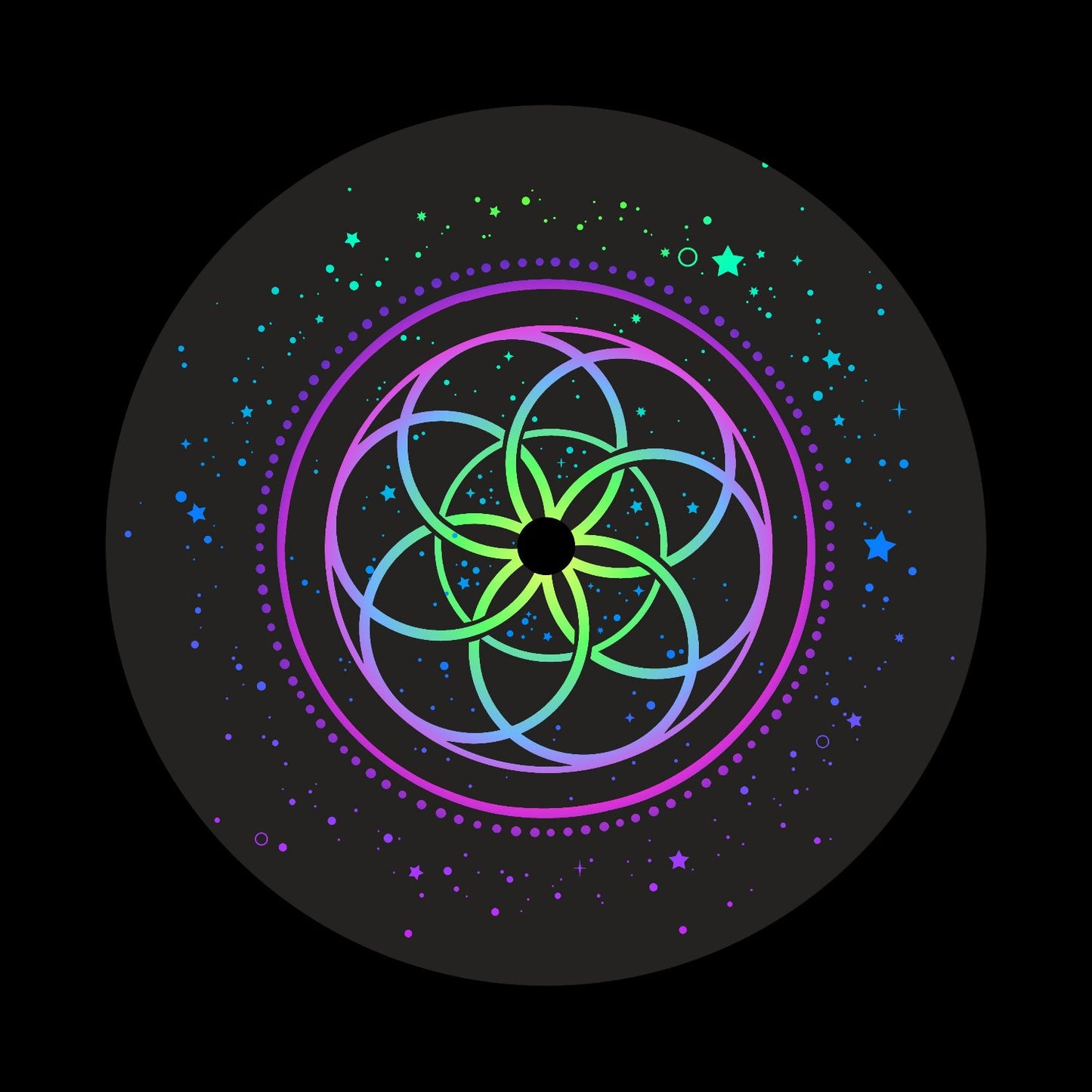 Mystical Bright Mandala In Round Starry Frame Custom Promo Record Middle Centre Center Labels for 10" & 12" Vinyl & DVS Timecode Control Vinyl - centerlabels_uk