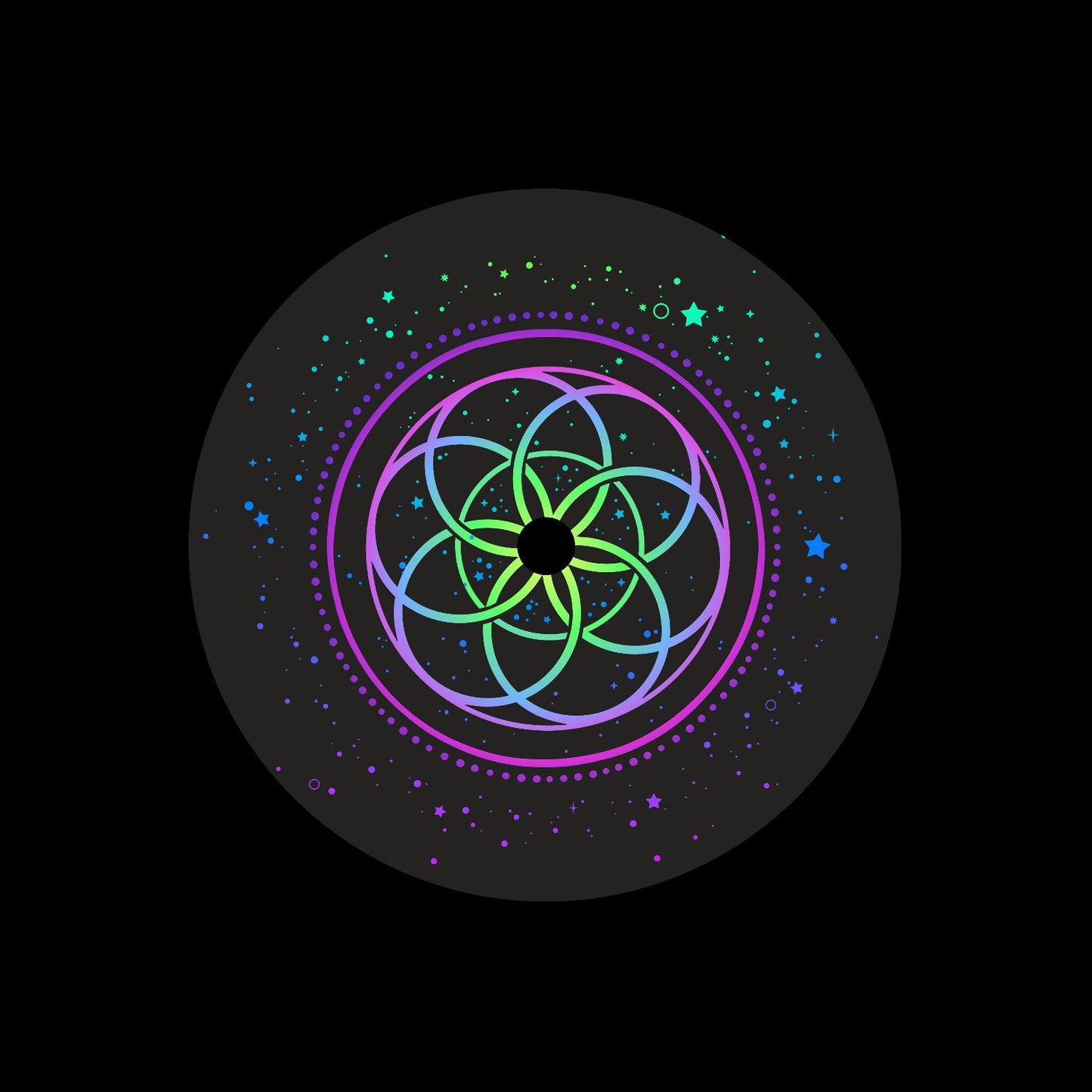 Mystical Bright Mandala In Round Starry Frame Custom Promo Record Middle Centre Center Labels for 7" Vinyl & DVS Timecode Control Vinyl - centerlabels_uk