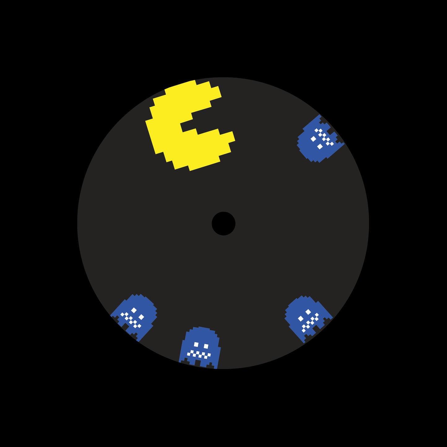 Pacman Retro Gaming 7" Jukebox, 7", 10", 12"/LP Vinyl Record Centre Labels (Pair = 1 Normal + 1 Scared)