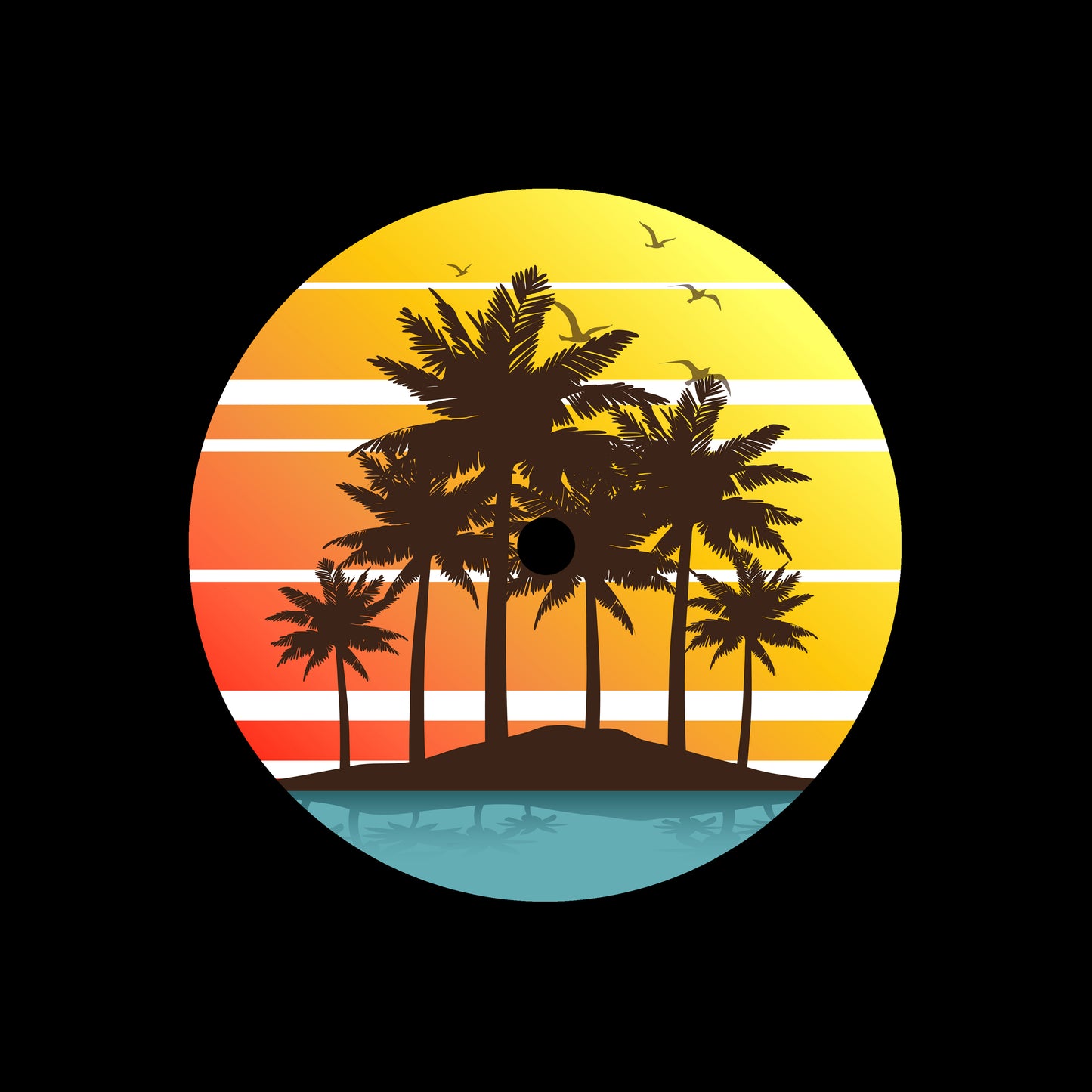Palm Tree Island Sunset 7" Jukebox, 7", 10", 12"/LP Vinyl Record Centre Labels (Pair)