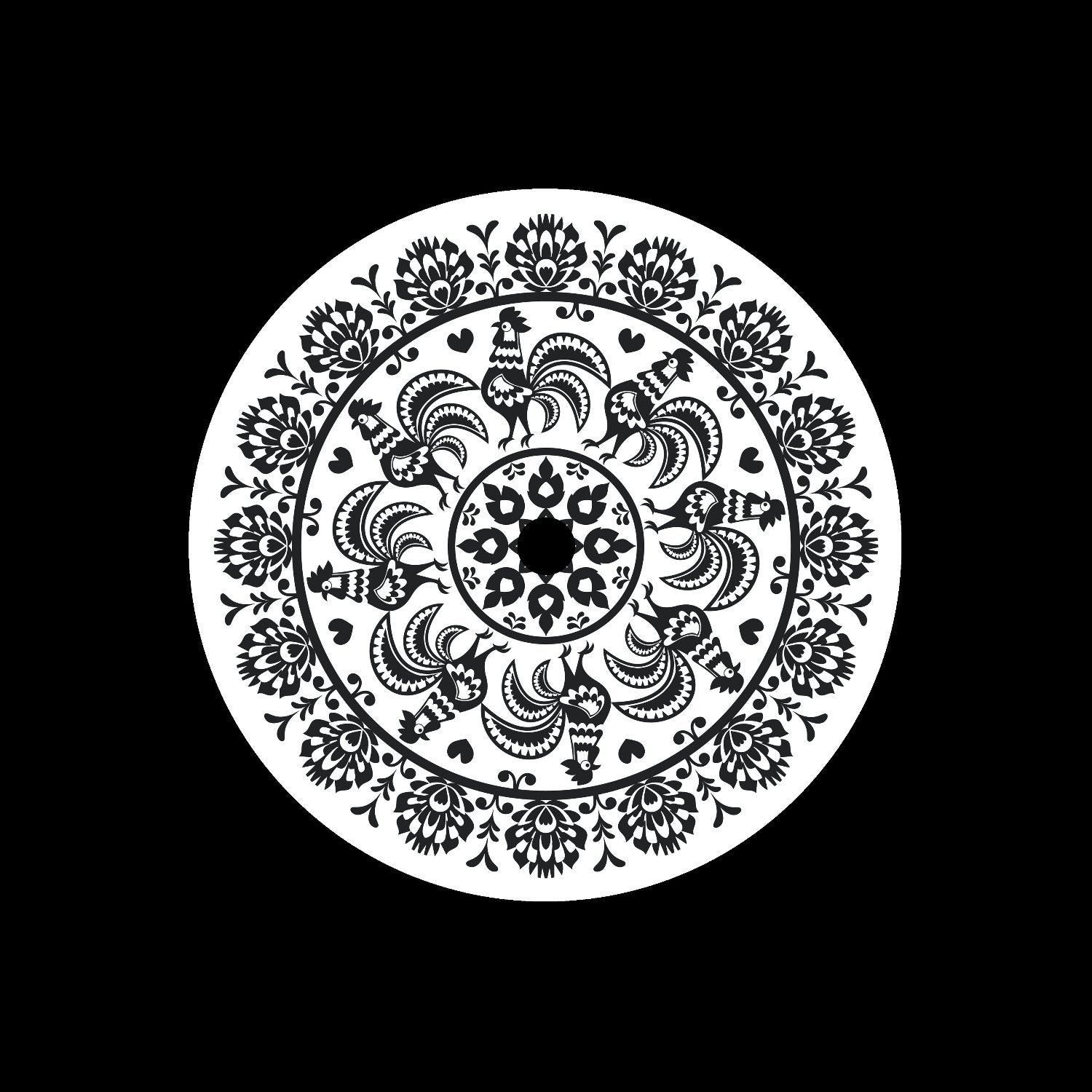 Polish Folk Art Circular Pattern Custom Preprinted Middles Vinyl Record Center Labels for 7" Records - centerlabels_uk